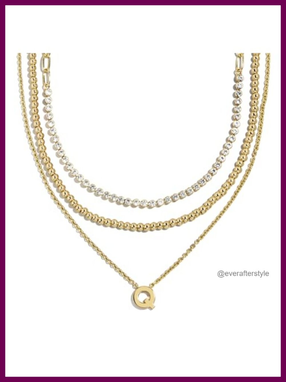 Layered Initial Pendant Necklace with CZ Stones Brass Gold